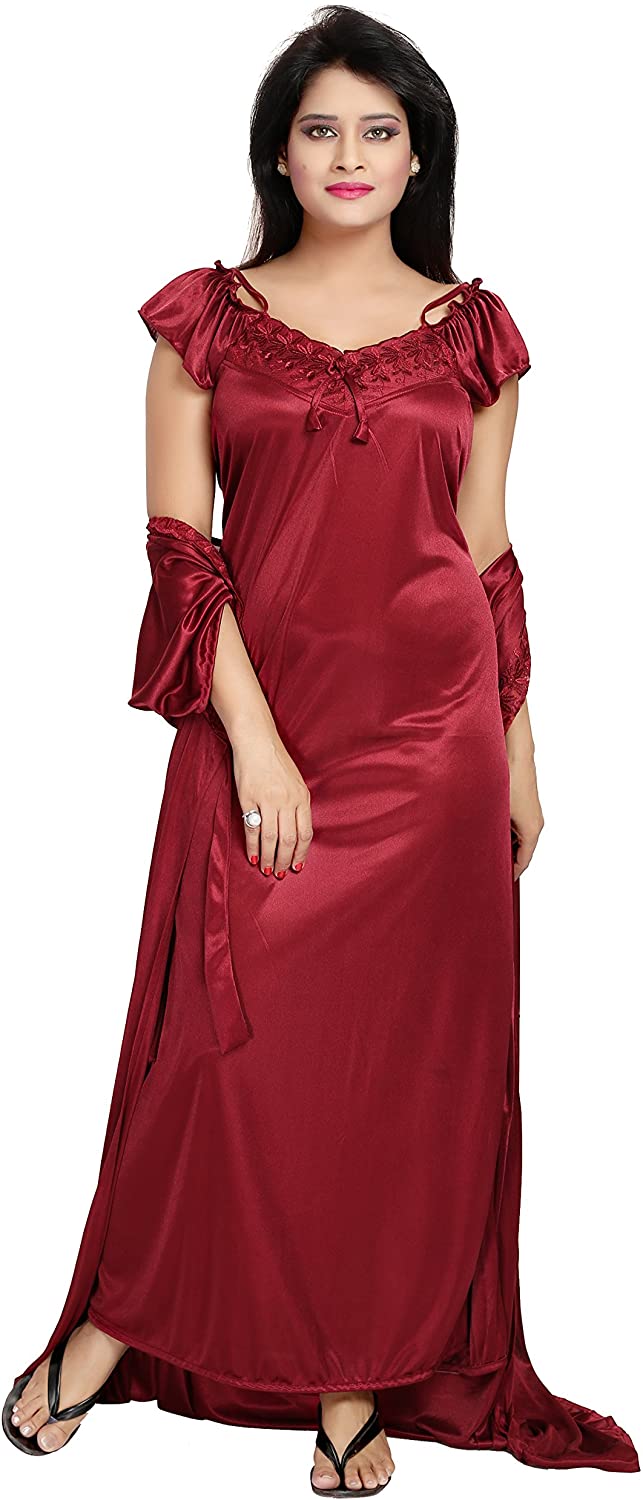 Noty Women Satin Solid Nightwear Set (Pack of 2)