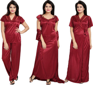 Noty Women Satin Solid Nightwear Set (Pack of 2)