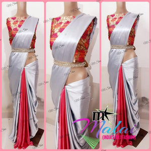 MALAI SATIN SILK DESIGNER SAREE WITH IMPORTED DESIGNER BLOUSE