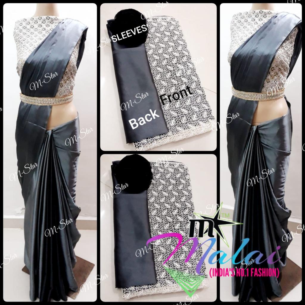 MALAI SATIN SILK DESIGNER SAREE WITH IMPORTED DESIGNER BLOUSE