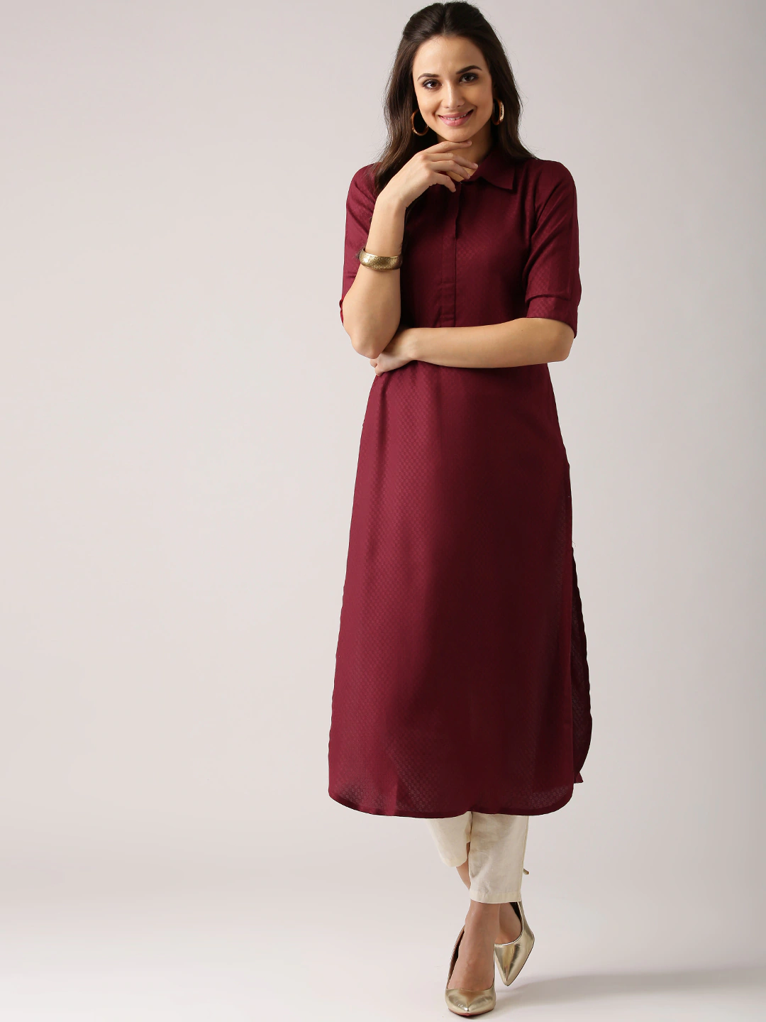 Maroon Woven Design Pathani Kurati