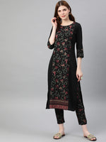 Load image into Gallery viewer, Symmetric Floral Foil Print Kurati in Black
