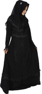 Load image into Gallery viewer, DC Abaya Burka For Woman Design Lace &amp; Stone Work With Hijab and Mouthpiece (Free Size,Burqa for woman) Firdous Self Design Burqa With Hijab  (Black)

